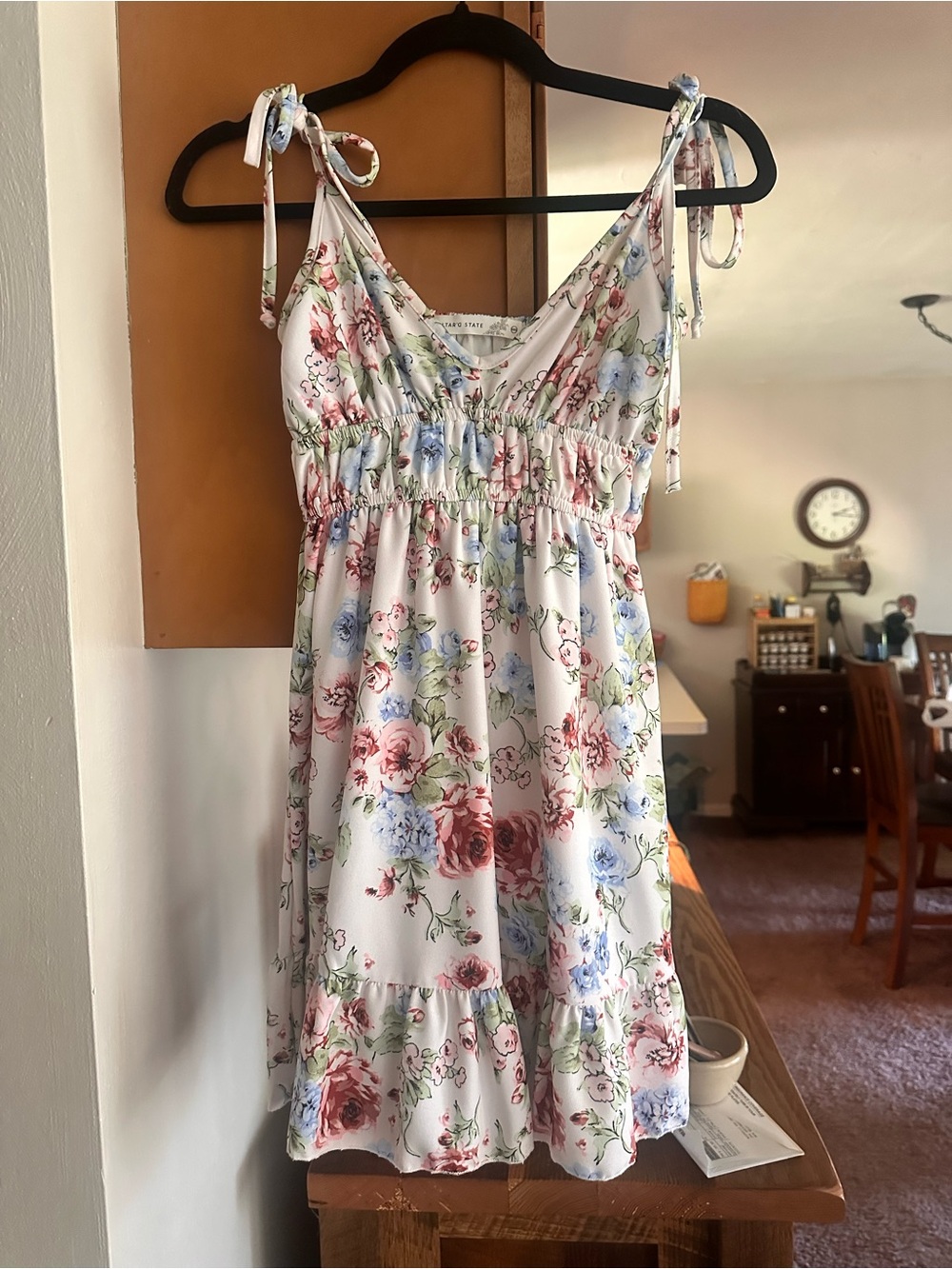 Altar'd State White Sundress with Pink and Light Blue Floral Accents